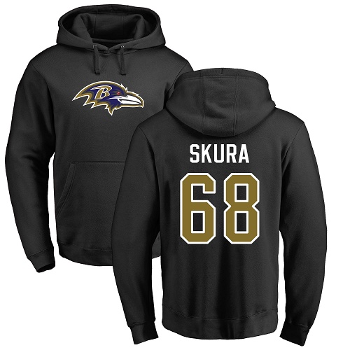 Men Baltimore Ravens Black Matt Skura Name and Number Logo NFL Football #68 Pullover Hoodie Sweatshirt